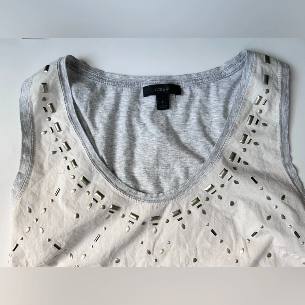 J Crew Diamond Studded Tank Top Size S Womens white  Silver Sleeveless Blouse